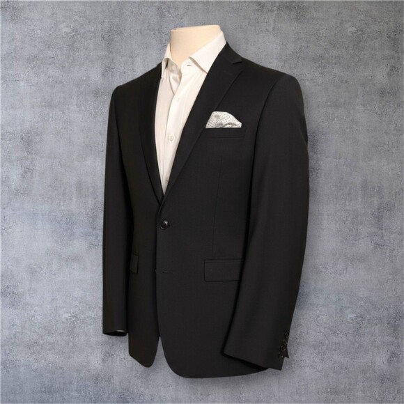 CALVIN KLEIN Men's Blazer 40L Sport Coat Two Button Jacket Black Stretch Wool - Picture 3 of 14